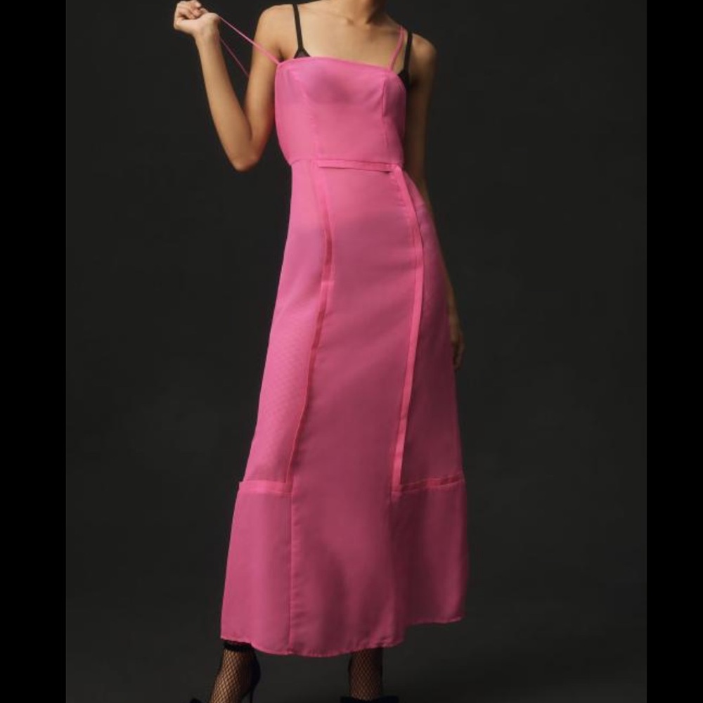 NWT Anthropologie neon berry pink sheer strappy midi dress Size 2